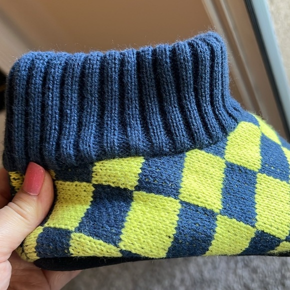 NWT Free People Sleepover Bootie Slippers, checker blue and yellow, size 8 - Picture 13 of 14